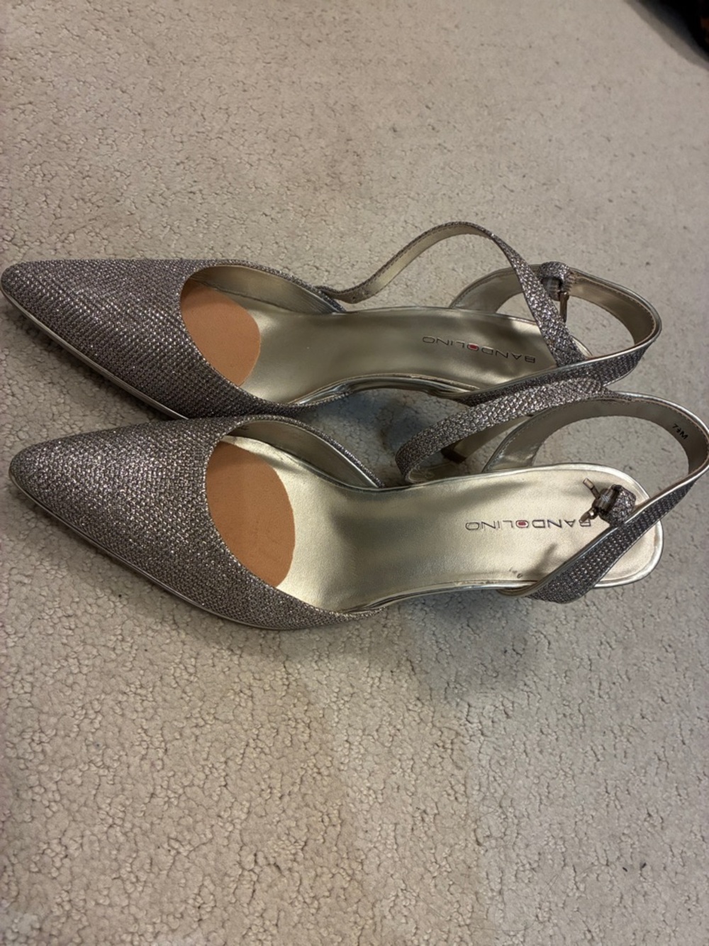 Bandolino Fabia Glitter Silver Pointed Slingback Heels 👵MT